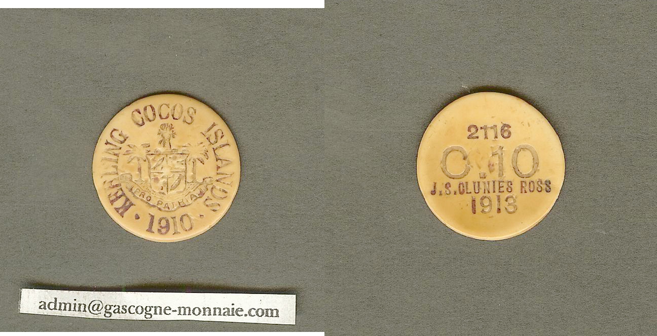 Cocos Keeling Islands. 1913 10 Cents. VF+